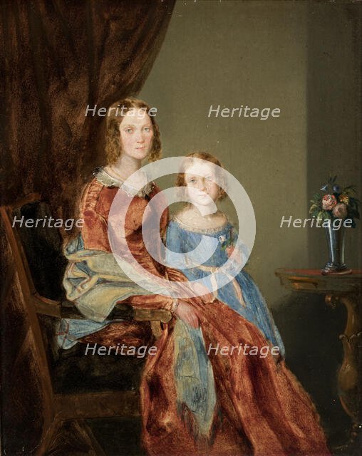 Portrait of Wife with Daughter Maria, c1837. Creator: Karol Wolanski.