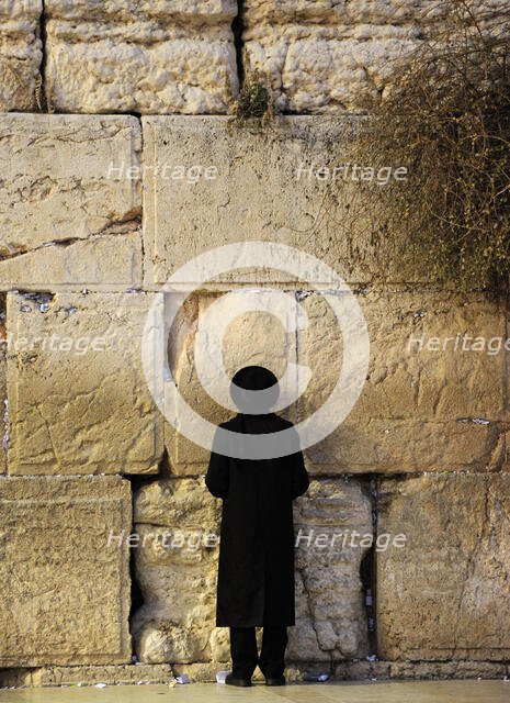 A Jew praying at the Western Wall, Jerusalem, Israel, 2013.  Creator: LTL.