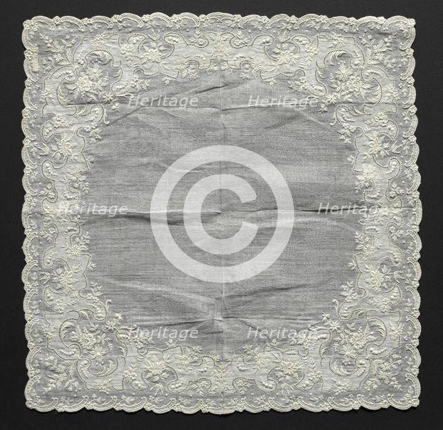 Embroidered Handkerchief, 19th century. Creator: Unknown.
