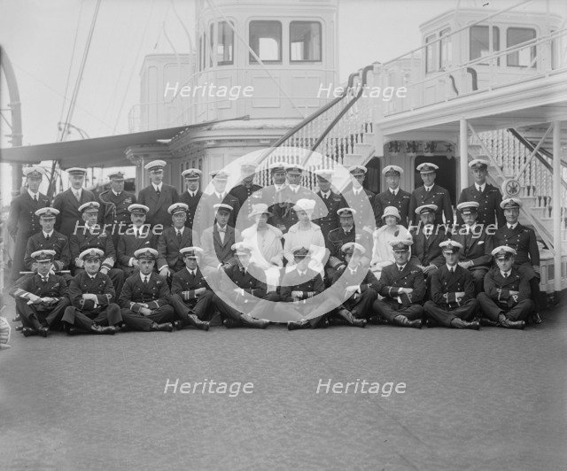Queen Mary, King George V and crew on board 'HMY Victoria and Albert', 1925.  Creator: Kirk & Sons of Cowes.