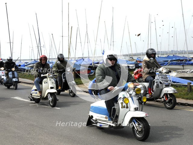 Group of Mods on their Scooters at Mudeford 2008. Artist: Unknown.