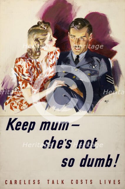 'Keep mum - she's not so dumb! Careless talk costs lives', WWII poster, between 1939 and 1946. Creators: Central Office of Information, Unknown.