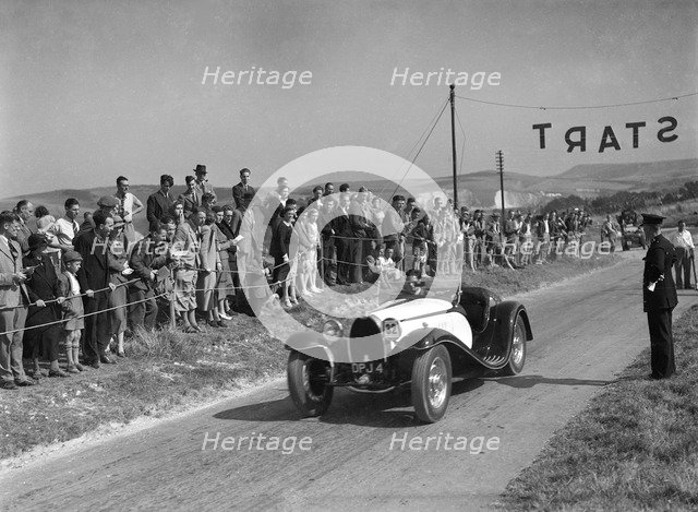 Bugatti Type 55 of CI Craig competing at the Bugatti Owners Club Lewes Speed Trials, Sussex, 1937. Artist: Bill Brunell.