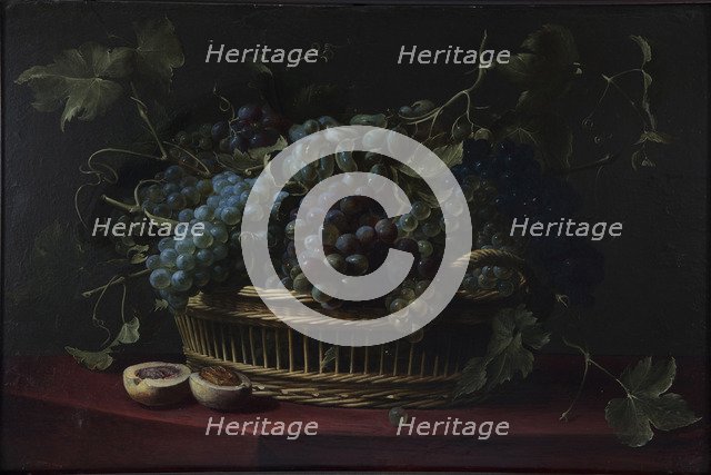 Still life with a basket of grapes.
