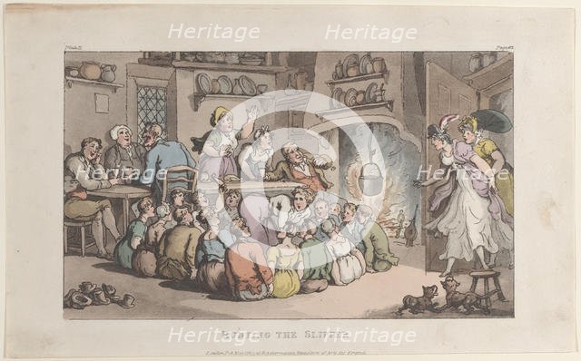 Hunting the Slipper, from "The Vicar of Wakefield", May 1, 1817., May 1, 1817. Creator: Thomas Rowlandson.