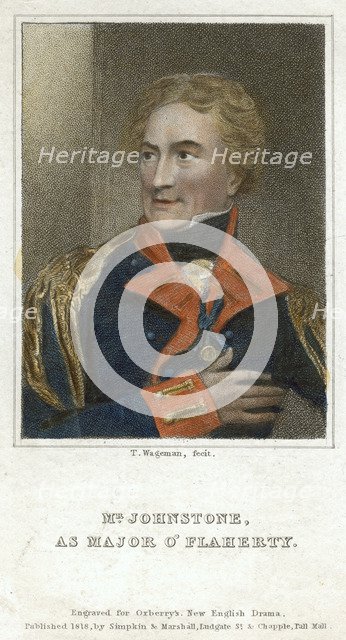 'Mr Johnstone as Major O'Flaherty', 1818.Artist: Thomas Charles Wageman
