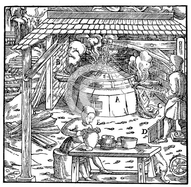 Separating lead from silver or gold in a cupellation furnace, 1556. Artist: Unknown