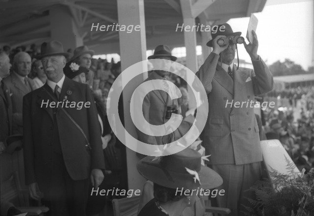 Crown Prince Gustav Adolf visiting Jägersro racecourse, Malmö, Sweden, c1930-1949 (?). Artist: Otto Ohm