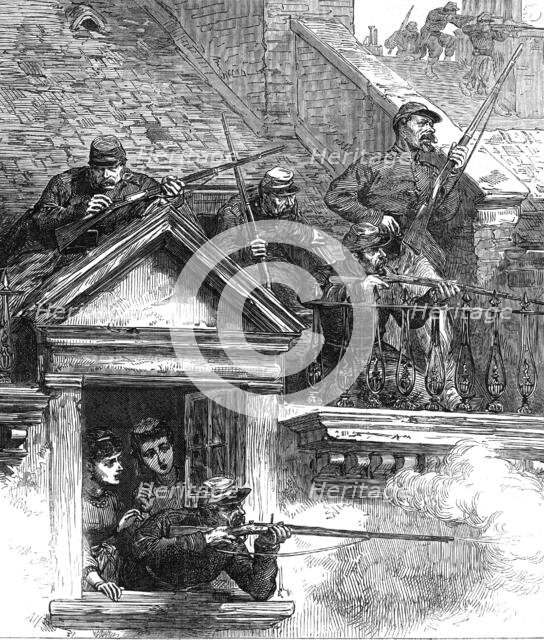 The Fighting in Paris: on the housetops: Faubourg Poissonnière, 1871. Creator: Alfred William Hunt.