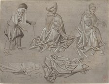 Studies for Six Figures (sheet from a model book) [recto], c. 1450/1460. Creator: Unknown.