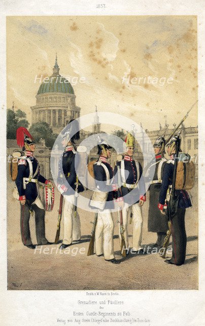 Grenadiers and fusiliers of the Prussian army, 1857.Artist: W Korn