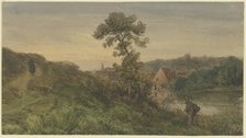 Riverbank, a road to the left, mid-late 19th century. Creator: Karl Peter Burnitz.