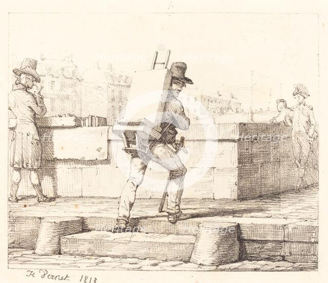 Artist Carrying Easel with a Lithographic Stone, 1818. Creator: Emile Jean-Horace Vernet.