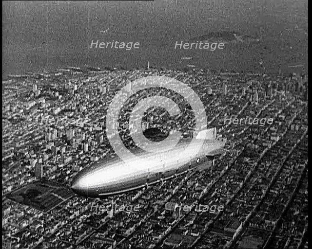 Shot of a Zeppelin Flying Over Manhattan, 1932. Creator: British Pathe Ltd.