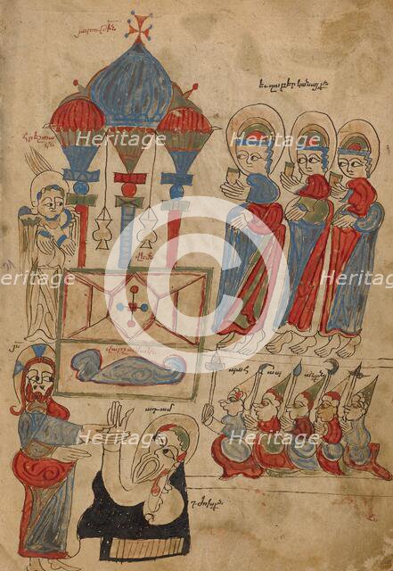 The Women at the Tomb: The Descent into Limbo; Gospel Book, 1386. Creator: Unknown.