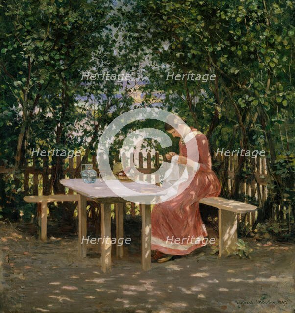 The Artist's Wife in the Arbour, 1889. Creator: Gerhard Munthe.