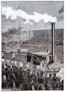 Stephenson's 'Rocket' winning the Rainhill Trials, 14 October 1829 (1898). Creator: Unknown.