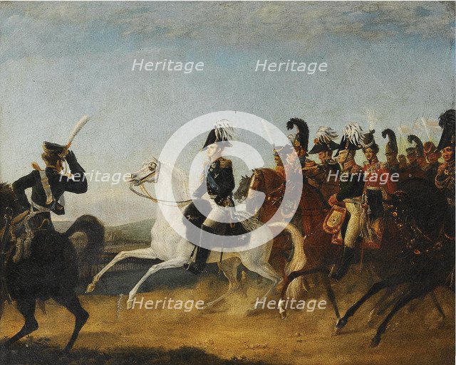 Alexander I of Russia accompanied by his staff. Artist: Anonymous  