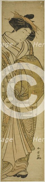 Courtesan Wearing a Chrysanthemum-Patterned Kimono, Japan, c. 1776. Creator: Shunsho.