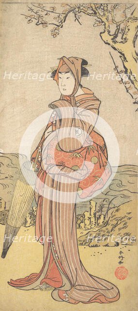 Iwai Kiyotaro as a Woman Standing under a Plum Tree, ca. 1788. Creator: Katsukawa Shunko.