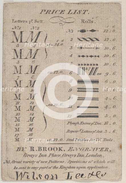 Trade Card for R. Brook, Engraver, 19th century. Creator: Anon.