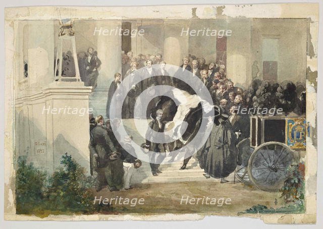 The coffin of Prince Ferdinand Philippe d'Orléans leaves the Château de Clermont, 1842. Creator: Lami, Eugène Louis (1800-1890).
