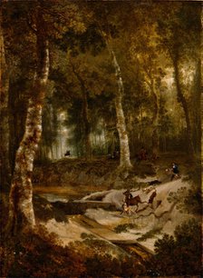 Forest Landscape with Stag Hunt, c.between 1665 and 1670. Creator: Jan Hackaert.