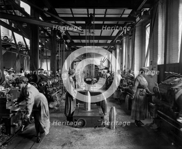Women manufacturing shell casings, Cunard Shell Works, Bootle, Merseyside, 1917.  Artist: H Bedford Lemere.