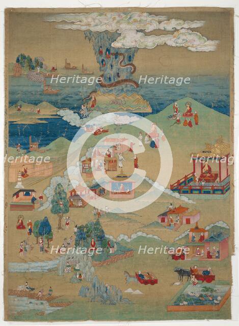 Painted Banner (Thangka) of Five Morality Tales from the Avadana Kalpalata Jataka, late 18th cent. Creator: Unknown.