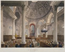Interior of the Church of St Stephen Walbrook during a service, City of London, 1809. Artist: Augustus Charles Pugin