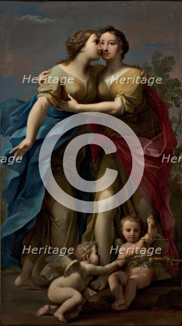 Justice and Peace Embracing, 1715-1717. Creator: Franceschini, Marcantonio (1648-1729).