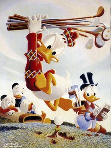 Donald Duck wielding golf clubs, American, c1950s. Artist: Unknown