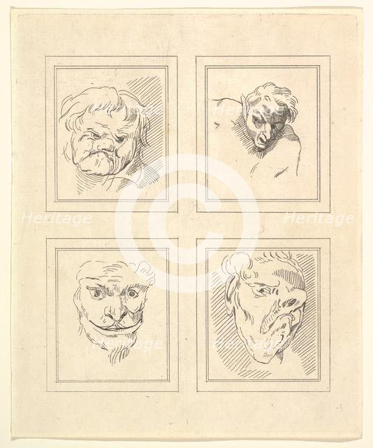 Four Heads (from Characaturas by Leonardo da Vinci, from Drawings by Wincelslaus Hollar, o..., 1786. Creator: Unknown.