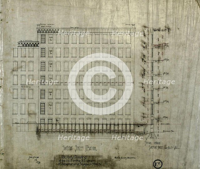 Brunswick Balke Collender Company Factory Building, Chicago, Illinois, Elevation and Section, 1891. Creator: Adler & Sullivan.