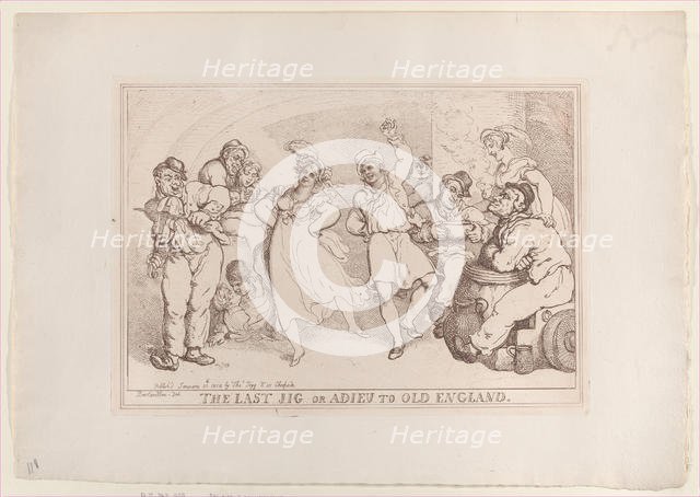 The Last Jig or Adieu to Old England, January 20, 1818., January 20, 1818. Creator: Thomas Rowlandson.