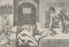 Ignorance and Mercury (an allegory of Virtue and Vice), Mercury kneeling at right..., ca. 1490-1525. Creator: Giovanni Antonio da Brescia.