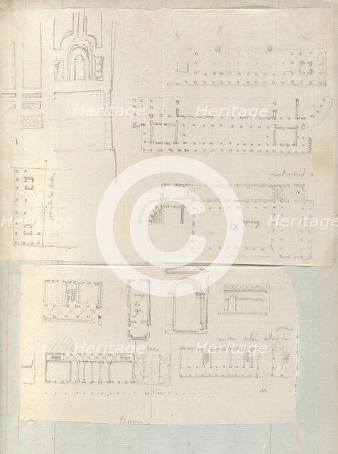 Page from a Scrapbook containing Drawings and Several Prints of Architecture, Int..., ca. 1800-1850. Creators: Workshop of Charles Percier, Workshop of Pierre François Léonard Fontaine.