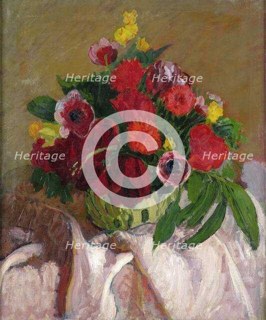 Mixed flowers on pink cloth, c1916. Creator: Roderic O'Conor.