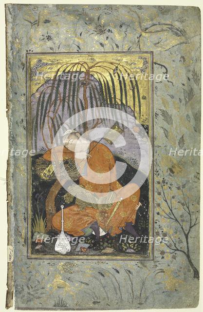 Sleeping Youth (verso), Illustration from a Single Page Manuscript, early 1600s. Creator: Riza-yi Abbasi (Iranian), style of.