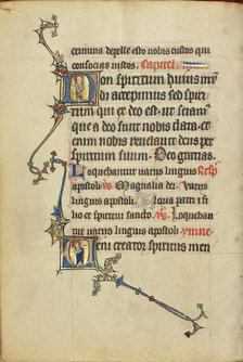 Initial N: Saint Paul with a Sword: Initial V: Saint Peter with a Key; Ruskin Hours, about 1300. Creator: Unknown.