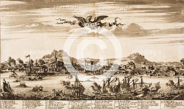 Seabattle during the siege of Candia (From: Schauplatz des Krieges), 1675. Creator: Anonymous.