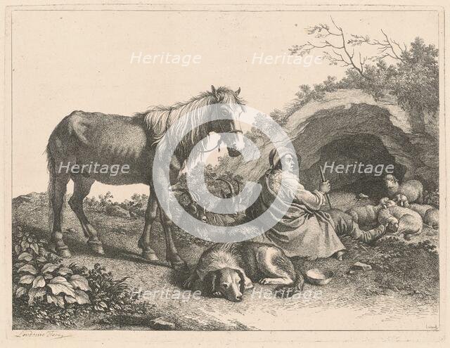 Seated Shepherd with Horse, Dog, Goats and Sheep, after 1776. Creator: Francesco Londonio.