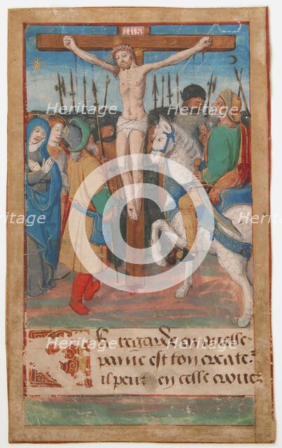 Manuscript Leaf with the Crucifixion, from a Book of Hours, French, 15th century. Creator: Unknown.