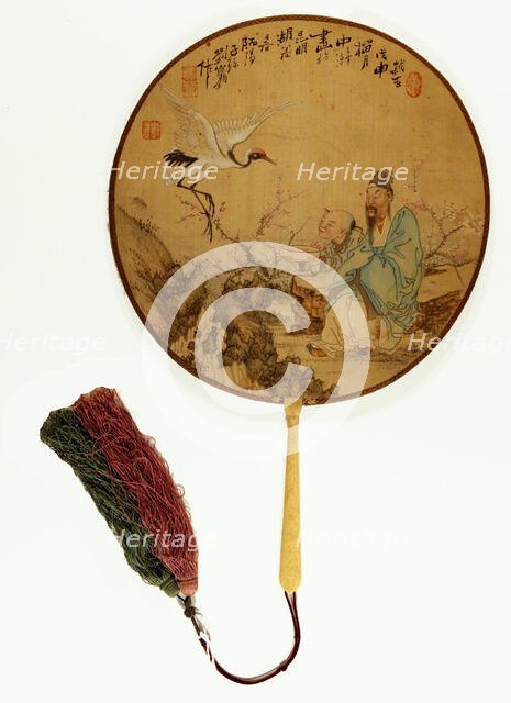 Lin Hejing Feeding a Crane in a Plum Grove, China, Qing dynasty (1644-1911), 1908. Creator: Liu Baojun.