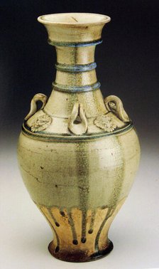 Vase (Hu) with Horizontal Bands, Loop Handles, and Lionlike Medallions, Sui dynasty (581-618). Creator: Unknown.