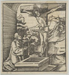 A Man Praying before a Crucifix, from Hymmelwagen auff dem, wer wol lebt..., 1517. Creator: Hans Schäufelein the Elder.
