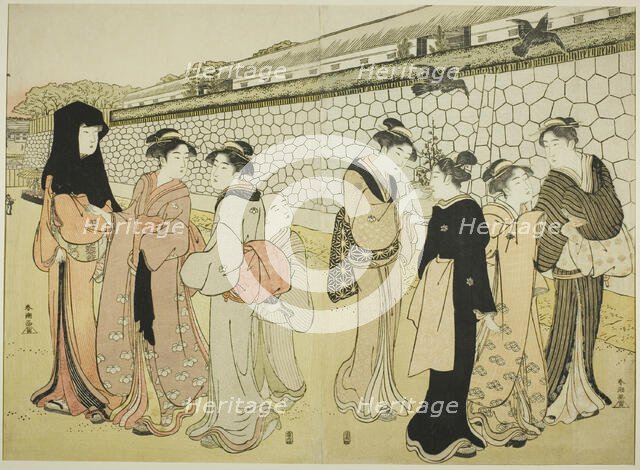 Women Walking by a Moat, 1780s. Creator: Katsukawa Shuncho.
