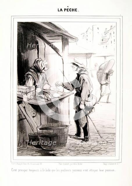 La Pêche. C'est presque toujours à la Halle.., 1840. Creator: Honore Daumier.