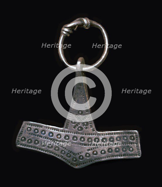 Silver Viking 'Thor's Hammer' amulet, 9th century Artist: Unknown