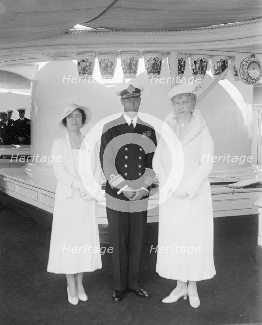 Queen Mary with the Duke and Duchess of York aboard 'HMY Victoria and Albert', 1933. Creator: Kirk & Sons of Cowes.
